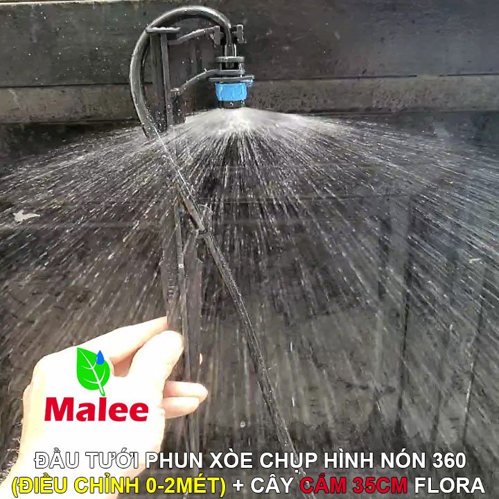 Đầu tưới phun mưa hình nón chụp xuống xòe tròn 360 kèm cây 35cm Flora (Bảo hành 2 năm)