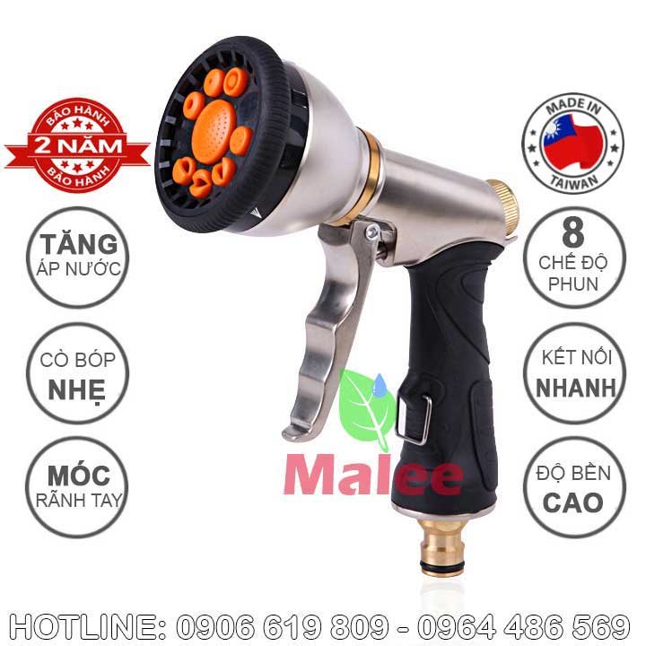 Vòi xịt tưới cây cầm tay cao cấp inox 8 chế độ phun ChenFu GH-08B