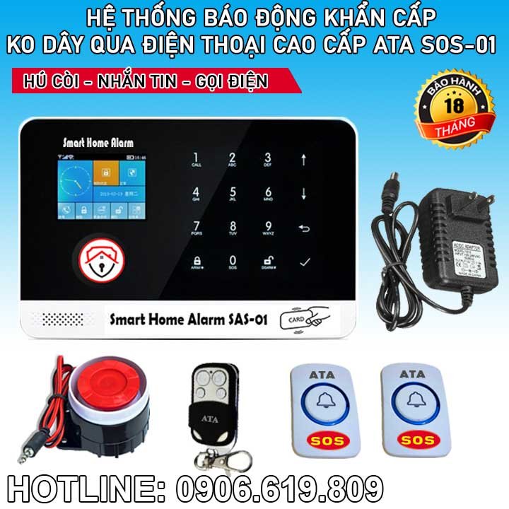 Thiết bị nút nhấn báo khẩn cấp cho người già sos qua điện thoại ATA SOS-01 (NÚT NHẤN KÉP CAO CẤP THÔNG MINH)(HÚ CÒI BÁO ĐỘNG, NHẮN TIN, GỌI ĐIỆN CẢNH BÁO TỪ XA)(B/H 18T 1 ĐỔI 1)