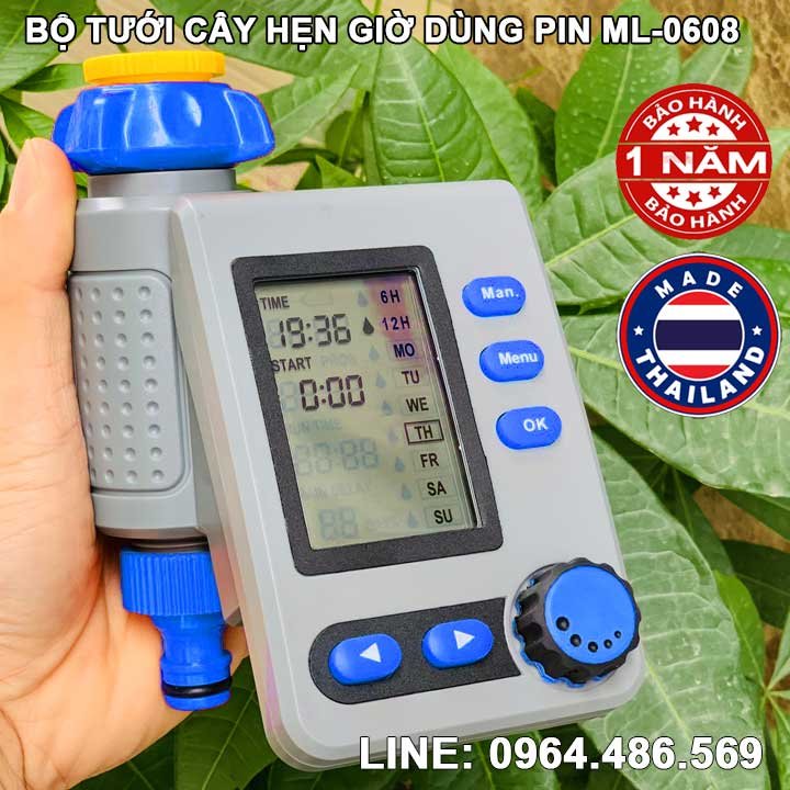 Bộ timer van hẹn giờ tưới cây tự động dùng pin ML-0608 (Malee Thái Lan Bảo hành 12 Tháng)