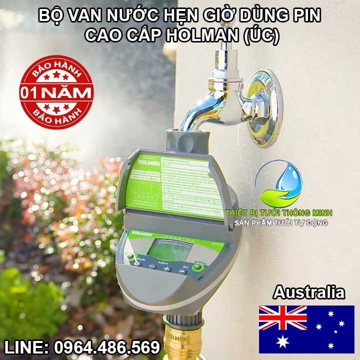 Bộ van nước hẹn giờ tưới cây dùng pin tự động cao cấp Holman