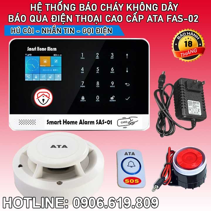 Bộ hệ thống báo cháy gia đình không dây gọi điện thoại ATA FAS-02