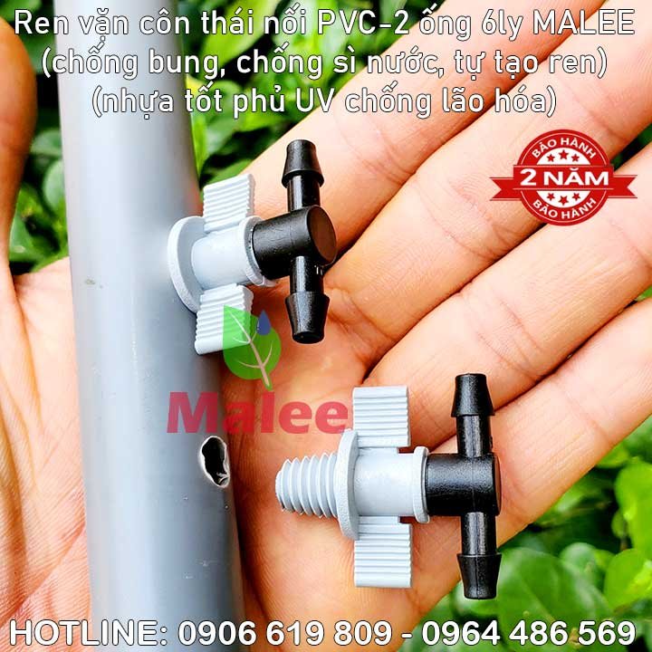 Đầu ren vặn kết nối ống cứng PVC ra 2 đầu ống 6mm Malee thái lan (Mua lẻ 5k/cái, mua 100 cái giá 4k)(ren côn chống bung, chống sì nước, nhựa tốt phủ UV chống ăn mòn lão hóa, bảo hành 2 năm)