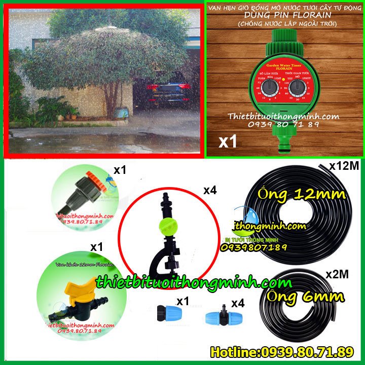 Thiết bị tưới cây phun mưa 360 độ hẹn giờ tự động pin Malee thái lan MÃ: PM-04 (Đầu tưới điều chỉnh được)(Phụ kiện tưới thái lan)(Đầu tưới phun đều từ trong ra ngoài)