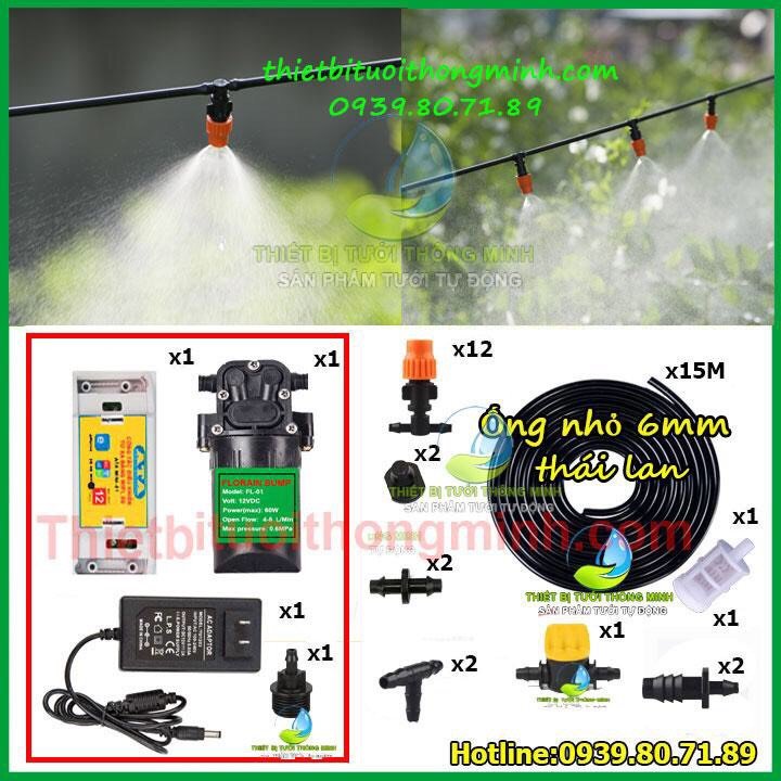 Trọn bộ máy bơm điều khiển từ xa bằng điện thoại wifi tưới lan 12 đầu tưới Florain