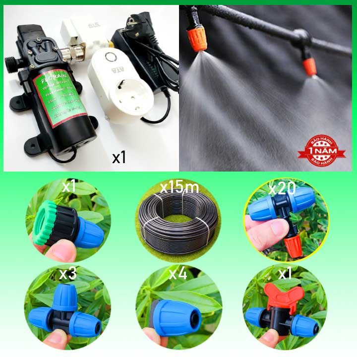 Bộ máy bơm phun sương tưới lan hẹn giờ wifi điều khiển từ xa điện thoại 20 đầu tưới 1 tia ATA FS-07 (Phụ kiện, ống Thái Lan – Bảo hành 1 năm)