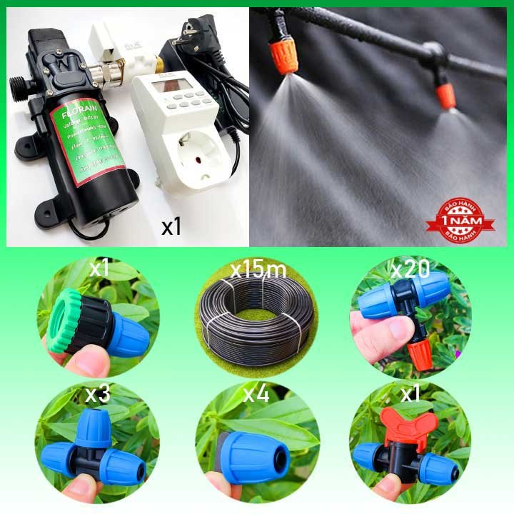 Bộ hẹn giờ máy bơm phun sương tưới lan 20 béc tia có van tự động ATA Bơm 90W ATA FS-09 (Phụ kiện, ống Thái Lan – Bảo hành 1 năm)