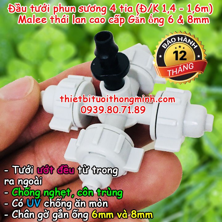 Vòi tưới phun sương 4 hướng chân 6mm và 8mm Malee