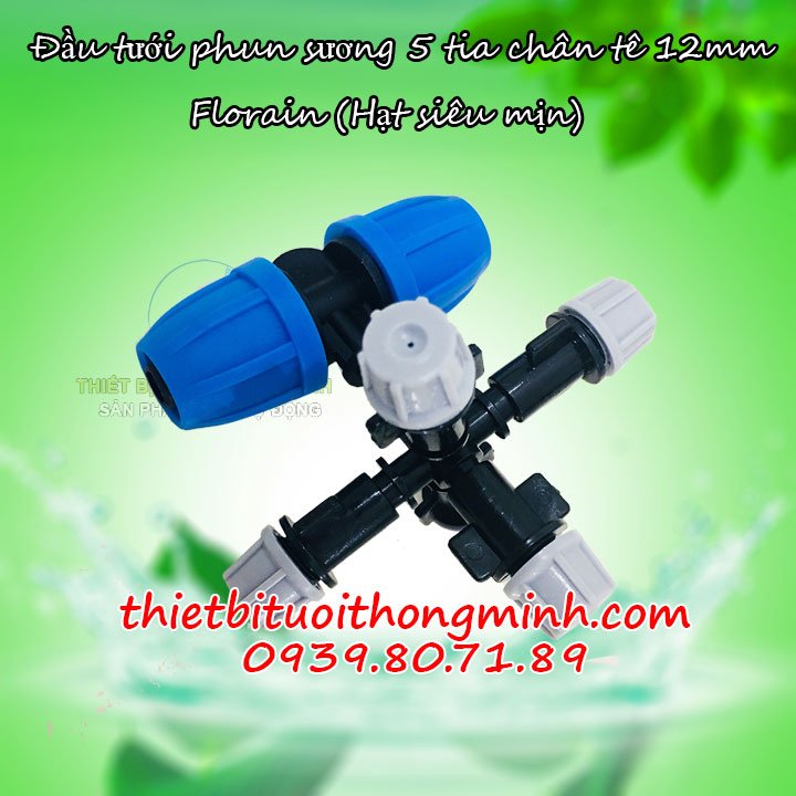 Béc phun sương hạt mịn tưới cây 5 tia chân 12mm Florain