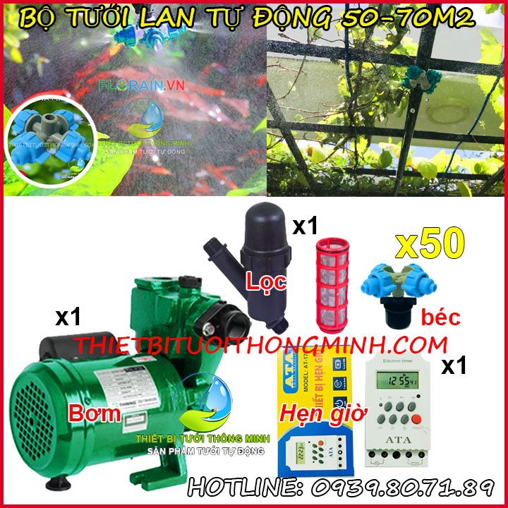 Máy bơm hẹn giờ phun sương tưới lan tự động 50-70m2 Florain (béc tưới thái lan, sản phẩm chính hãng B/H 12T)