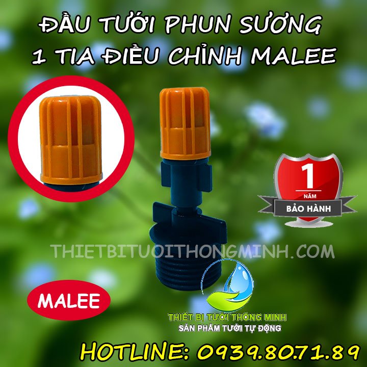 Đầu béc tưới phun sương 1 tia ren ngoài 21mm Malee Mist-1A (điều chỉnh được, cao cấpThái Lan, UV chống ăn mòn)