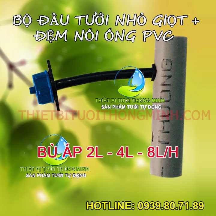 Bộ đầu tưới nhỏ giọt bù áp gắn ống cứng pvc Florain (đầu tưới + đệm kết nối ống pvc + 1m ống 6mm Florain)