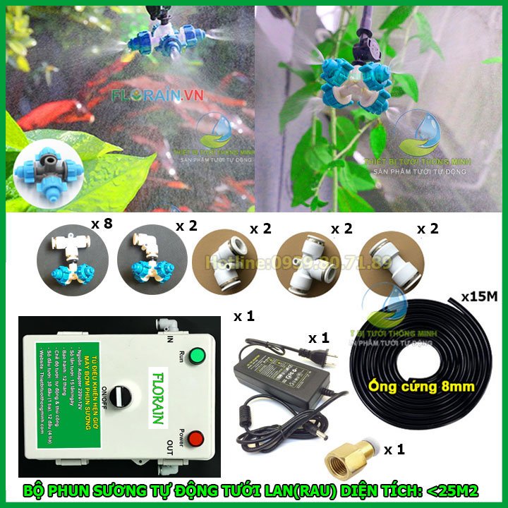 Bộ hẹn giờ máy bơm áp lực phun sương tự động béc 4 hướng Florain(Hẹn giờ bơm 90W, không van tự động, khớp chống bung STNC)