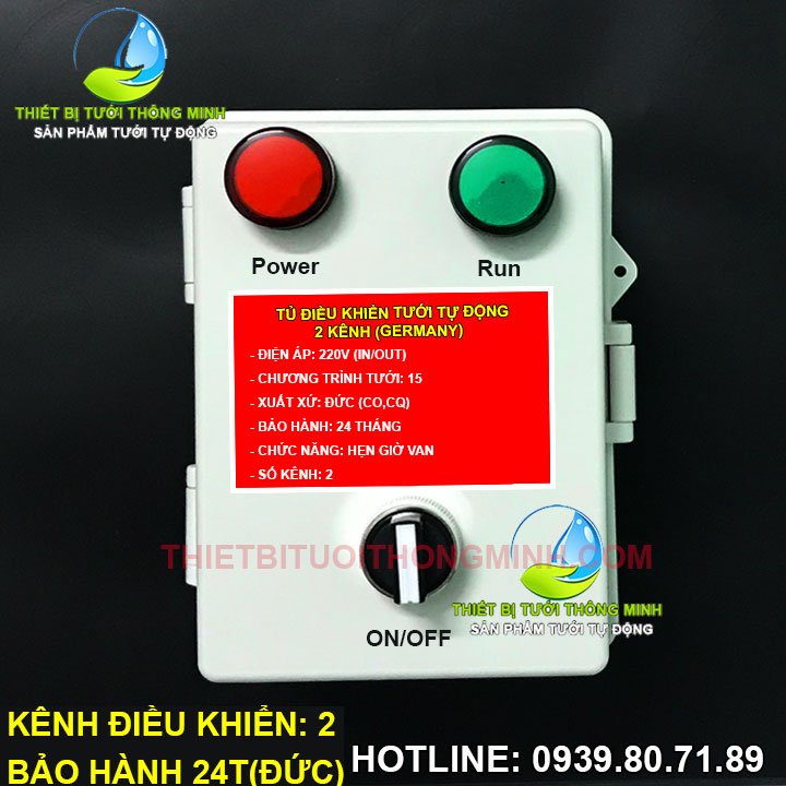 Tủ điều khiển hẹn giờ tưới tự động 2 kênh cao cấp Đức (Linh kiện Đức, B/H 24T)