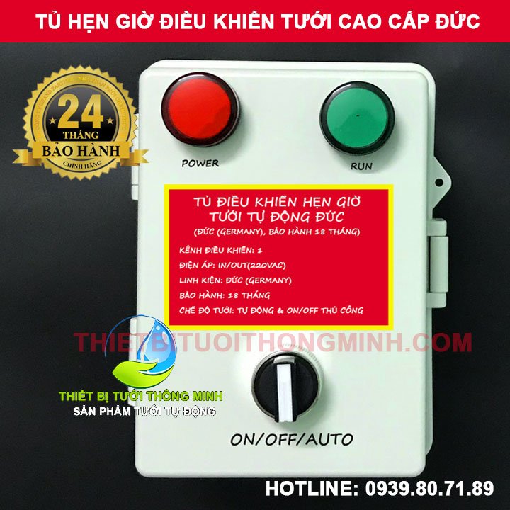 Tủ hẹn giờ điều khiển tưới tự động cao cấp Đức 1 kênh TĐ-1KĐ (linh kiện Đức B/H 24T)(Siêu bền)(Điều khiển van điện, máy bơm)(Giấy chứng nhận chất lượng, xuất xứ CO,CQ)
