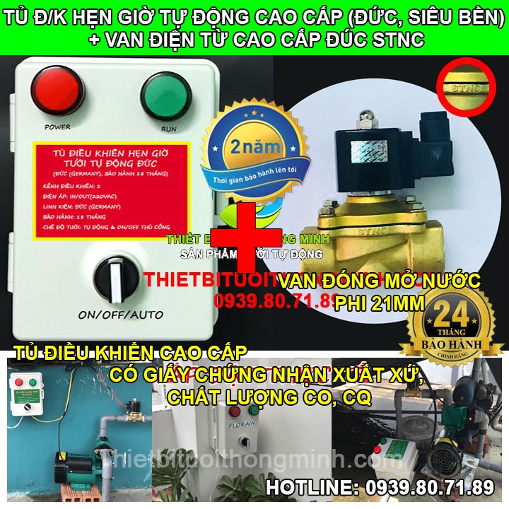 Bộ hẹn giờ tưới cây tự động dùng điện cao cấp đóng mở van điện từ Đức TĐ-V21DUC (Siêu bền)(BH 24T)(Giấy Chất nhận xuất xứ, chất lượng CO,CQ)