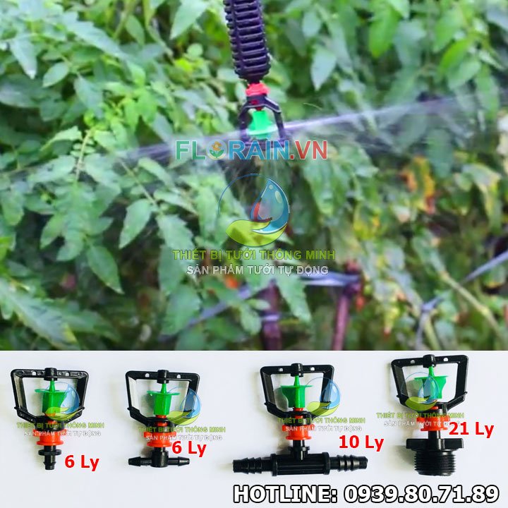Béc tưới phun mưa xoay 360 Florain (chọn đầu chuyển 6, 10 và ren 21mm)