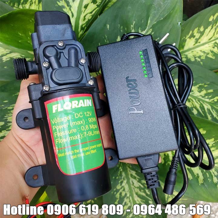 Máy bơm mini áp lực 90W ren ngoài 21mm Florain (kèm nguồn adpater tốt 12V 100W)