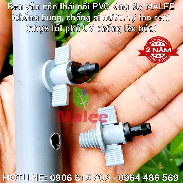 Đầu khởi thủy ống cứng pvc ren 6mm gắn béc Malee thái lan (nhựa tốt, chống sì, bảo hành 2 năm)(lẻ 3k/cái, 100 cái=200k)