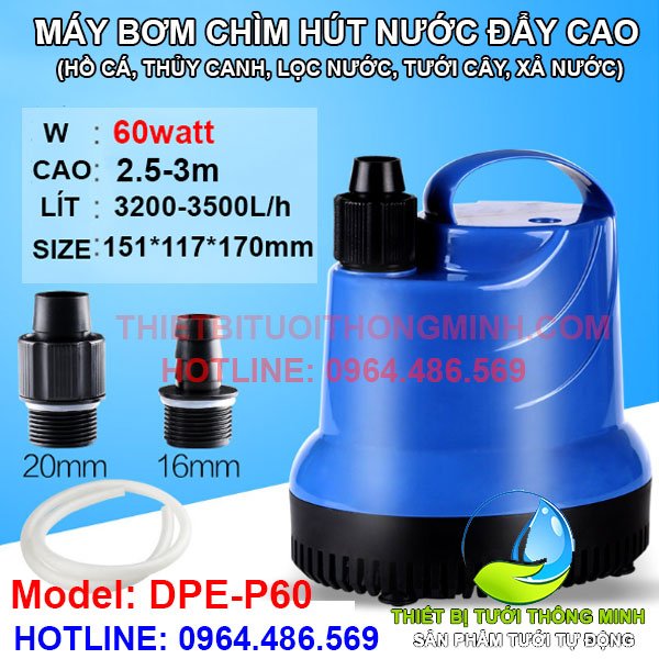Máy bơm chìm hút nước đẩy cao DPE P-60 (hồ cá, thủy canh, xả nước, chống ngập)