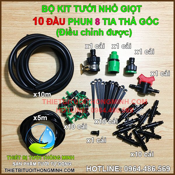 Bộ KIT tưới nhỏ giọt 8 tia thả gốc (điều chỉnh được) FLORA (5,10,15,20 hoặc 30 béc)