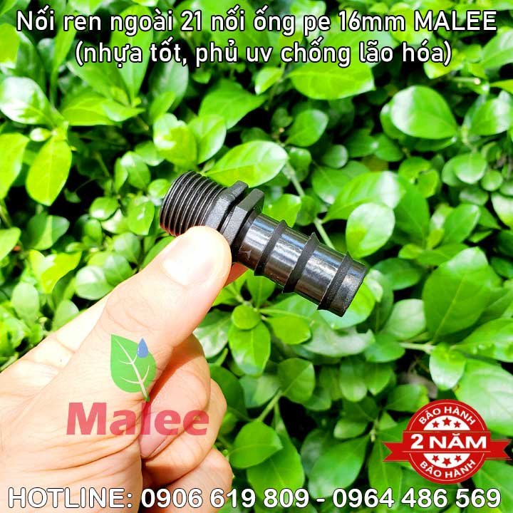 Nối ống 16mm 1 đầu ren ngoài phi 21 Malee (nhựa tốt, bảo hành 2 năm)
