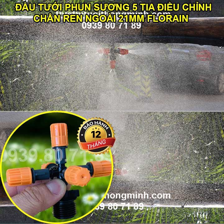 Đầu tưới phun sương 5 hướng Florain ren ngoài 21mm (Điều chỉnh được, khóa hẳn được)