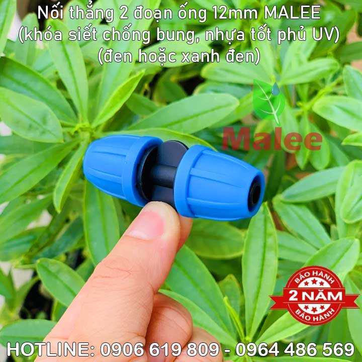 Nối thẳng ống 12mm Malee (nhựa tốt, bảo hành 2 năm)(đen hoặc xanh)