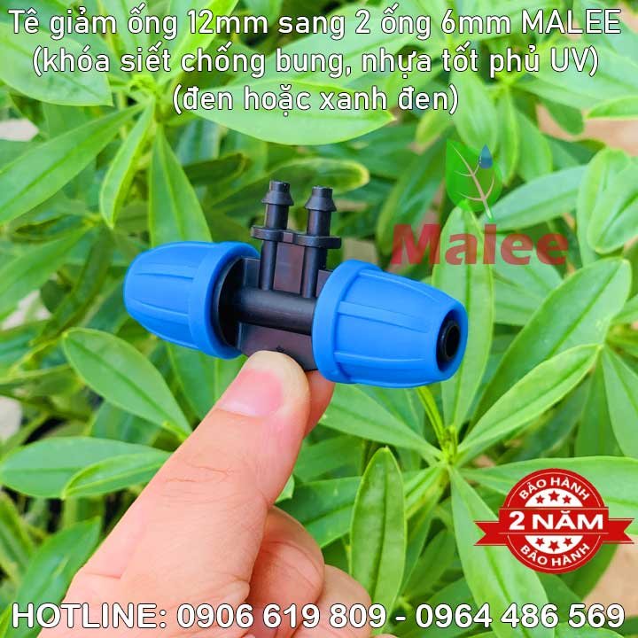 Tê nối ống 12mm chuyển 2 đầu ống 6mm Malee (nhựa tốt, bảo hành 2 năm)(đen hoặc xanh)