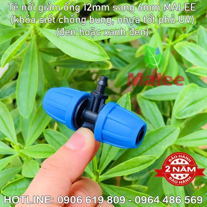 Tê nối ống 12mm chuyển ống 6mm Malee (nhựa tốt, bảo hành 2 năm)(đen hoặc xanh)
