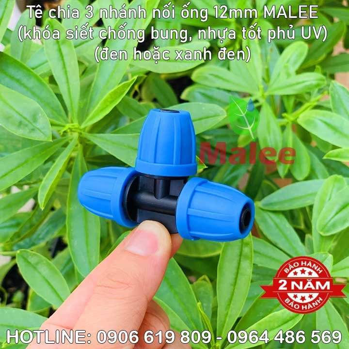 Tê nối ống 12mm Malee (nhựa tốt, bảo hành 2 năm)(đen hoặc xanh)