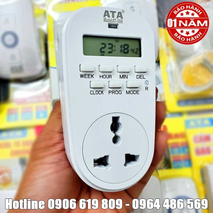 Ổ cắm hẹn giờ tưới tự động 20 chương trình ATA (Bảo hành 12 tháng)(ổ cắm điện tử chính xác, pin sạc lưu cài đặt)
