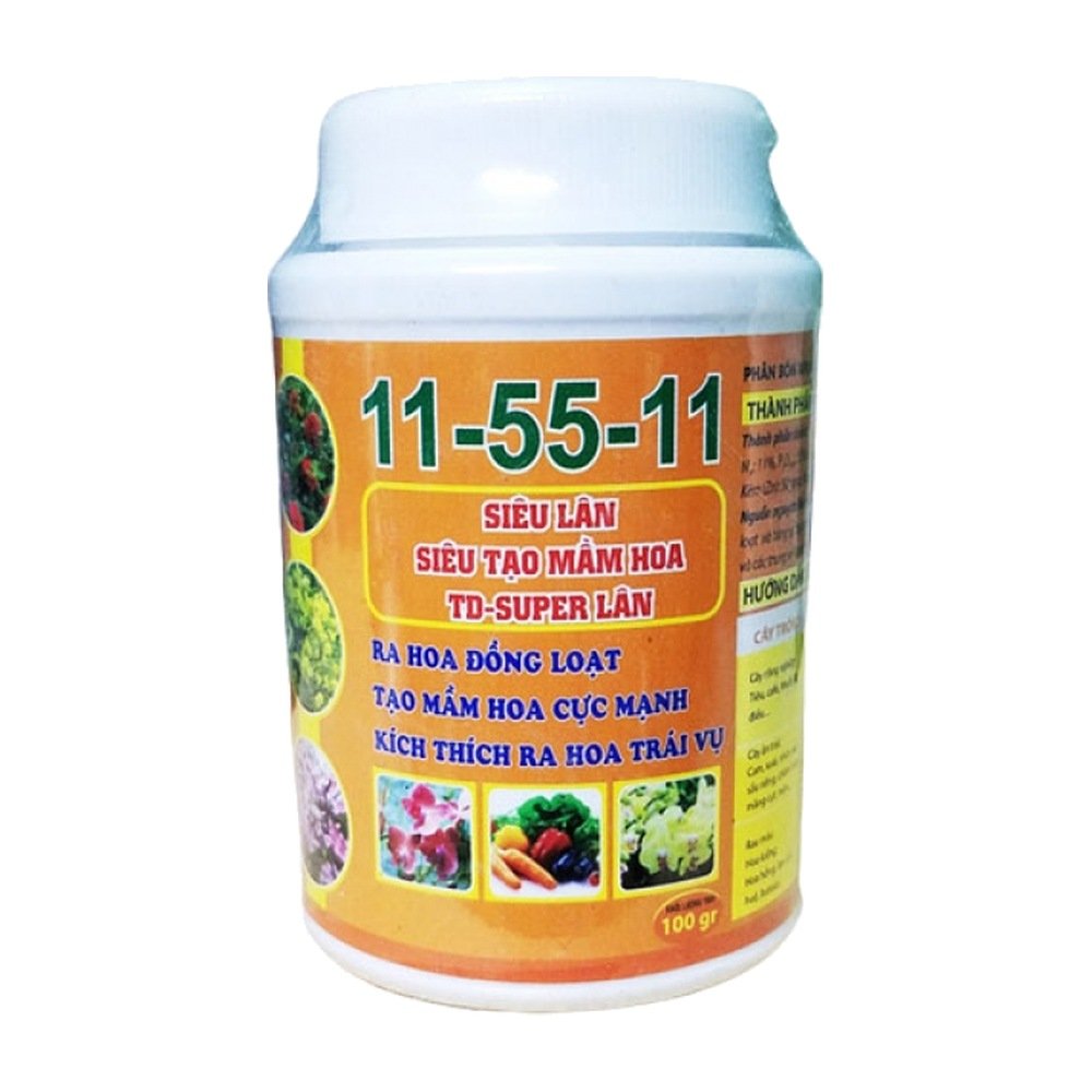 Phân Bón Siêu Kích Hoa, Siêu Lân 11-55-11 Tăng Cường Ra Hoa, Cây Sai Trái – Hũ 100G