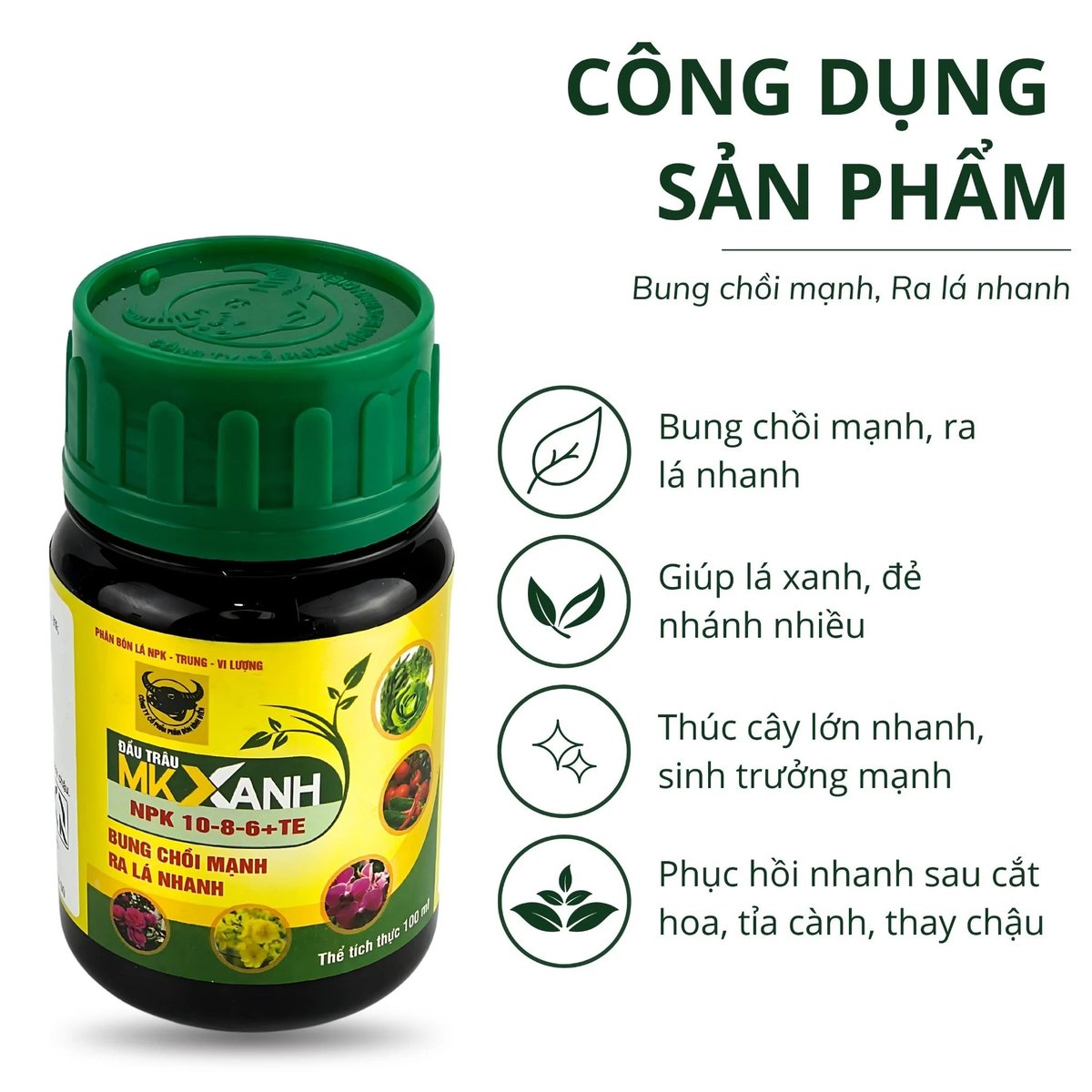 Phân bón lá Đầu Trâu MK Xanh NPK 10-8-6 + TE – Hủ 100g 2