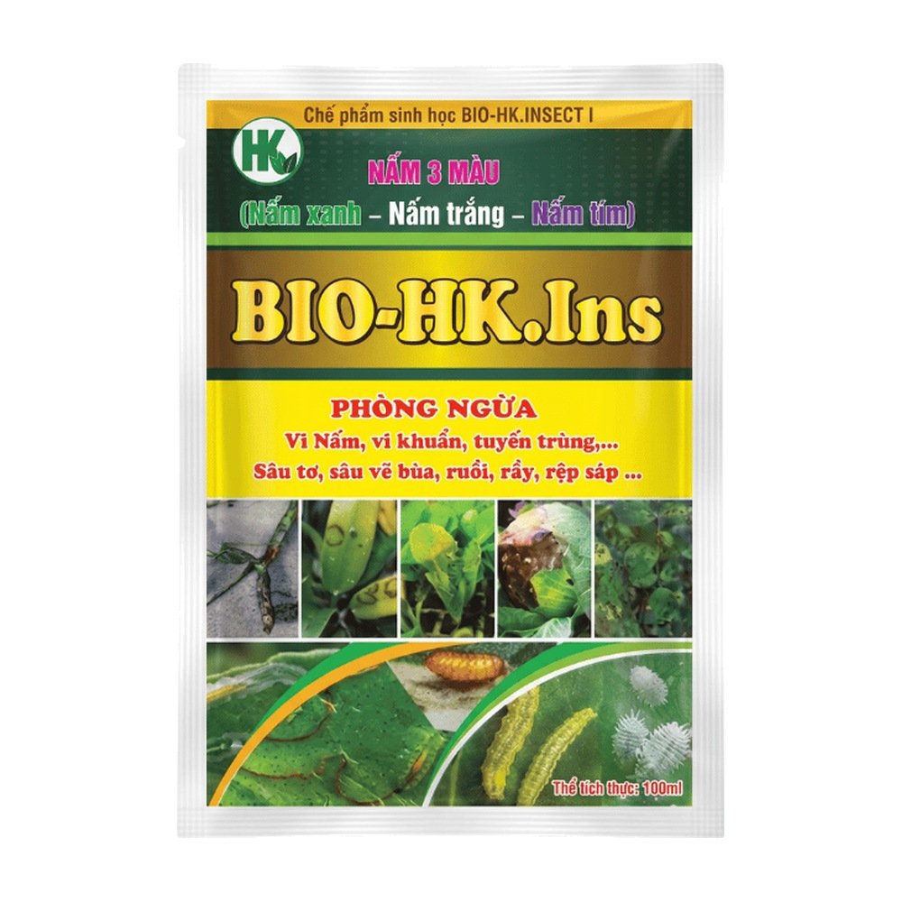 Nấm 3 màu BIO-HK. INS (gói 100ml) – Phòng ngừa nấm, vi khuẩn, tuyến trùng, sâu tơ, vẽ bùa, ruồi, rầy, rệp sáp