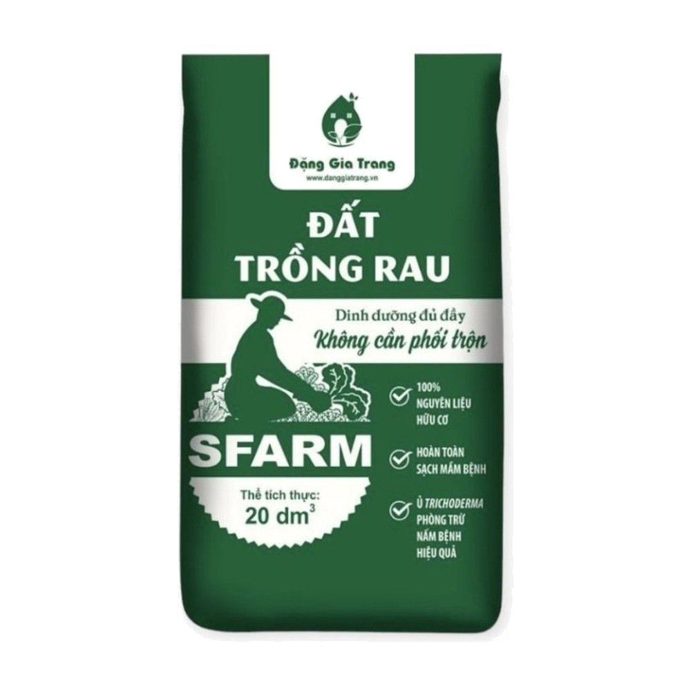 Đất trồng rau SFARM bao 20dm3 – Đất sạch thoáng khí, dinh dưỡng hữu cơ, rau xanh tốt – Khoảng 8-9kg