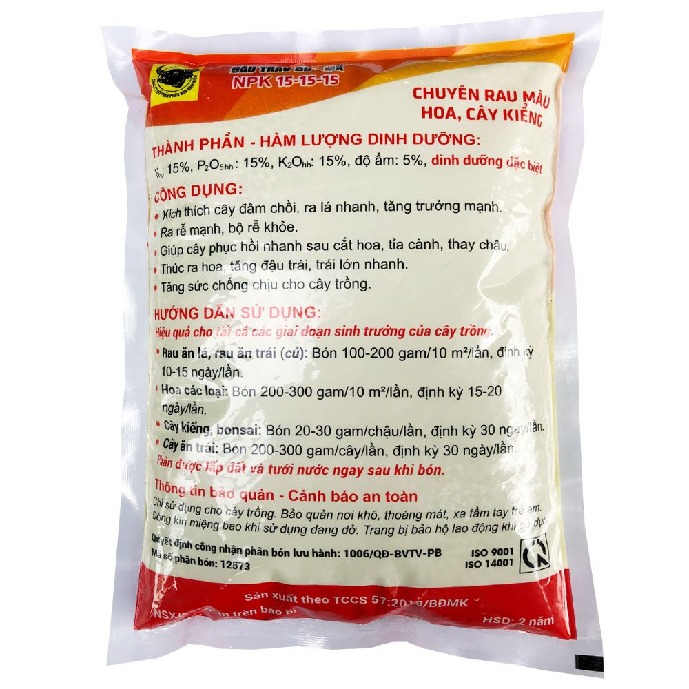 Phân NPK Đầu Trâu 15-15-15 (Gói 1Kg) – Chuyên Rau Màu-Hoa, Cây Kiểng 2
