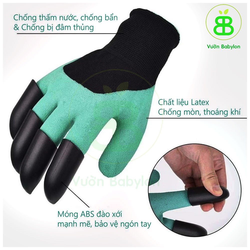 Găng Tay Làm Vườn Chuyên Dụng Có Móng Cào Xới Đất 3