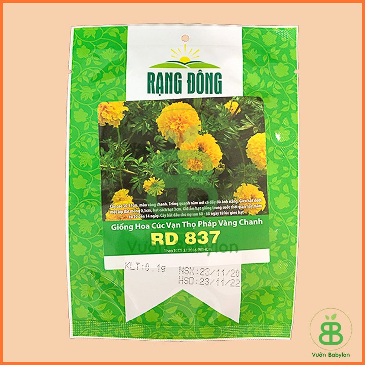 Hạt Giống Cúc Vạn Thọ Pháp Vàng Chanh 0,1G RADO 2