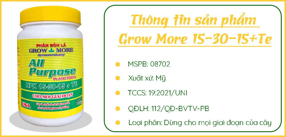 NPK 15-30-15 Te Grow More Phân Bón Lá Kích Hoa – Dưỡng Cây 2