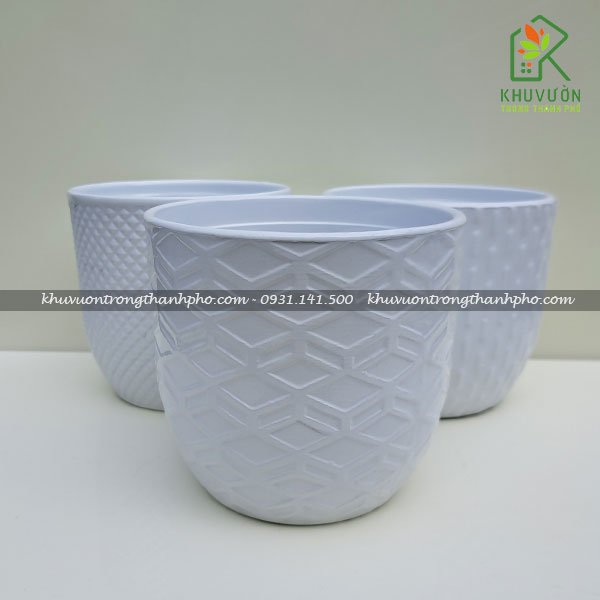 Chậu đất nung 14x13cm sơn trắng 2