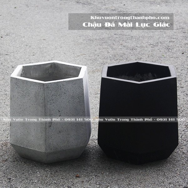 Chậu Đá Mài Xám Lục Giác 43×43 3