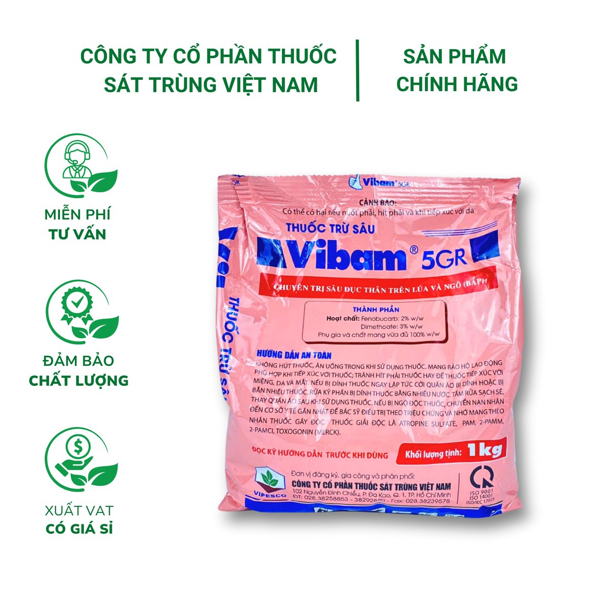 VIBAM 5GR (1kg) – Chống sâu hại thân cây lúa, ngô – Ít độc cho cá, ong