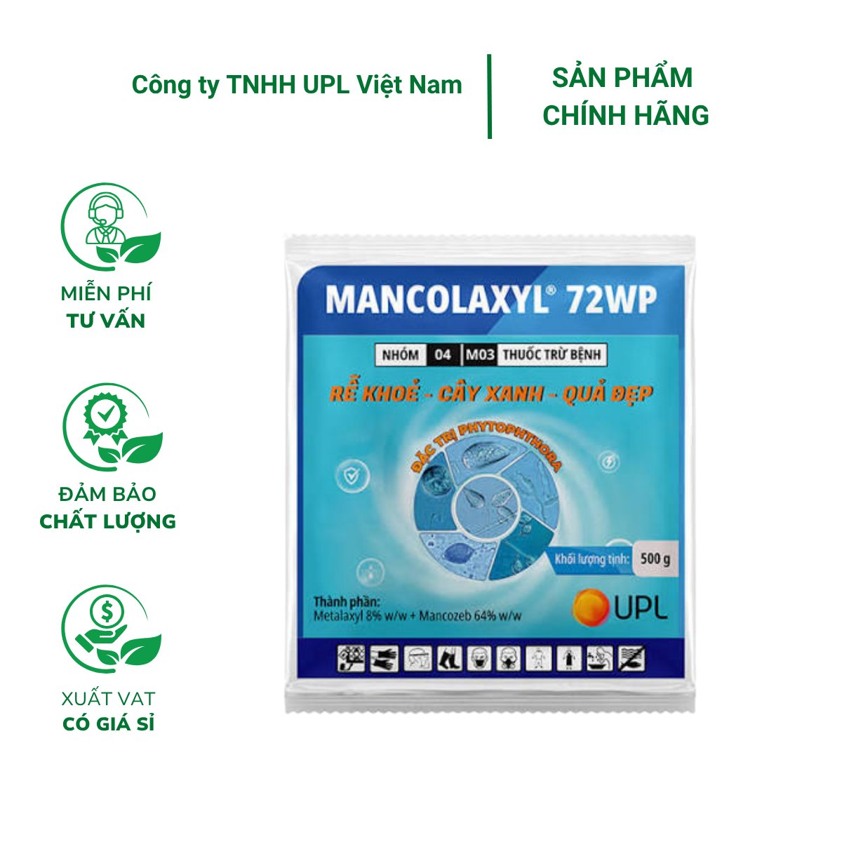Thuốc trừ bệnh thối rễ, lở cổ rễ, sương mai MANCOLAXYL 72WP – Gói 500gram