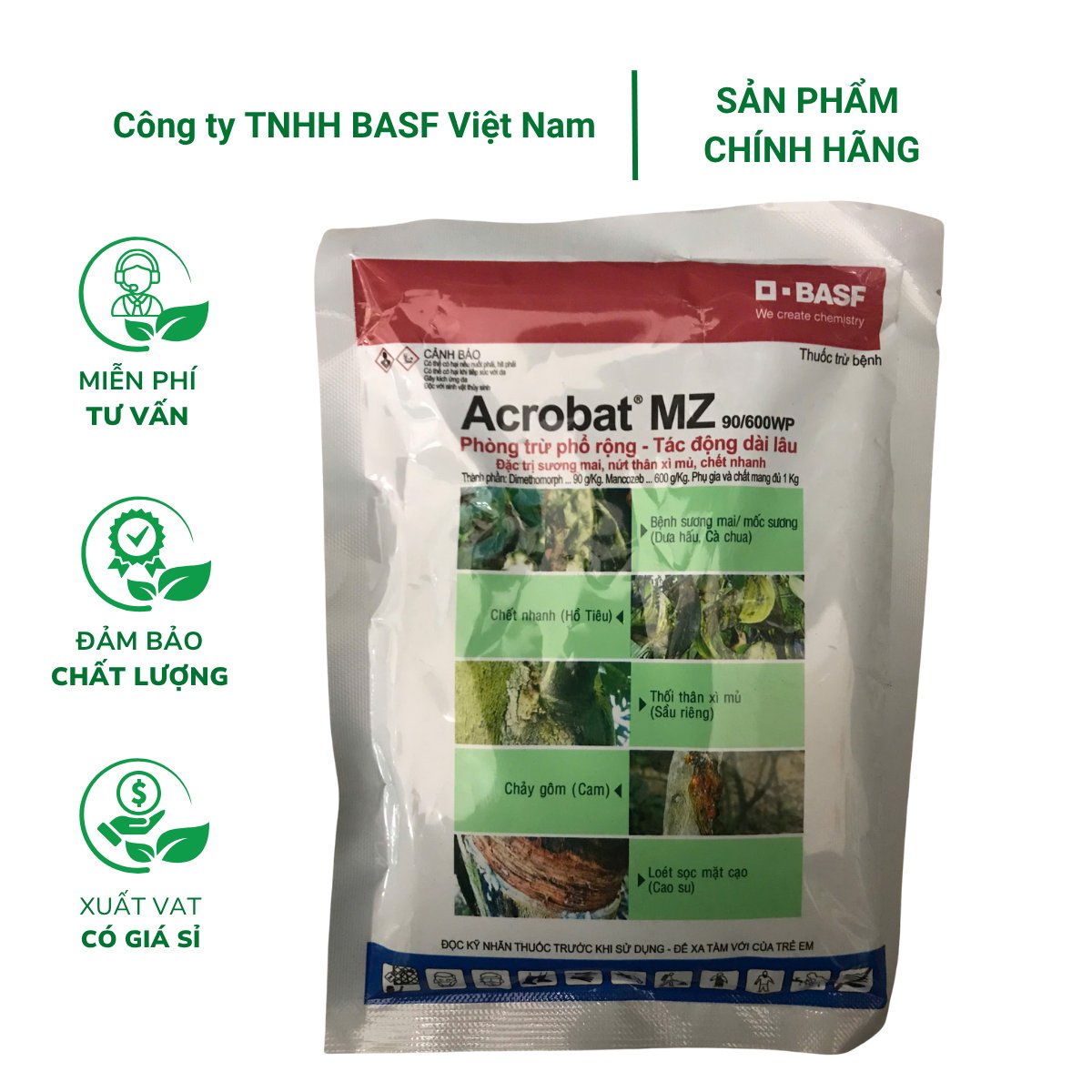Thuốc trừ bệnh Acrobat MZ 90/600WP (Gói 100g) – Đặc trị sương mai, chết nhanh, thối thân xỉ mủ