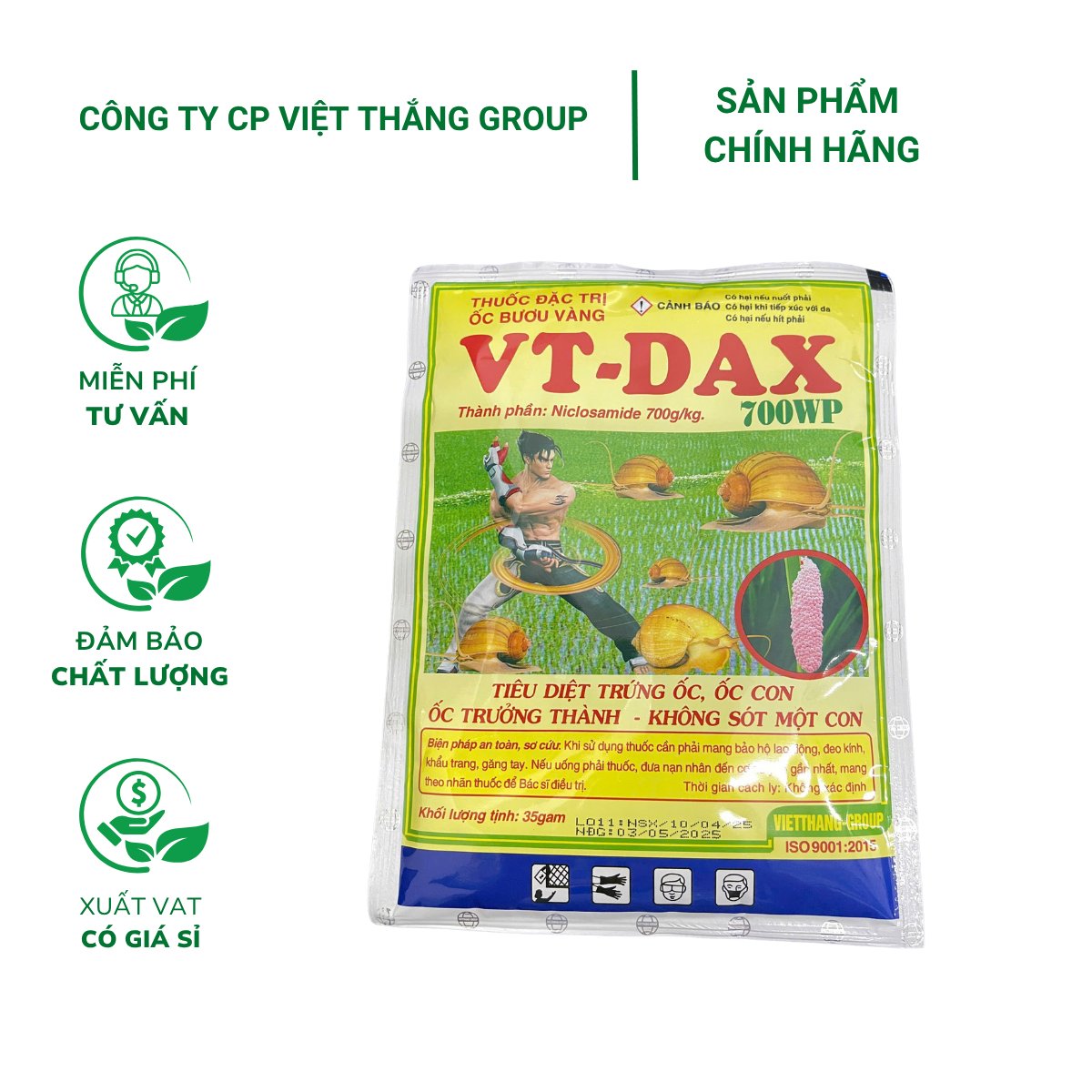 Thuốc diệt ốc VT-DAX 700WP (gói 35g) – Diệt trừ trứng ốc, ốc con, ốc trưởng thành