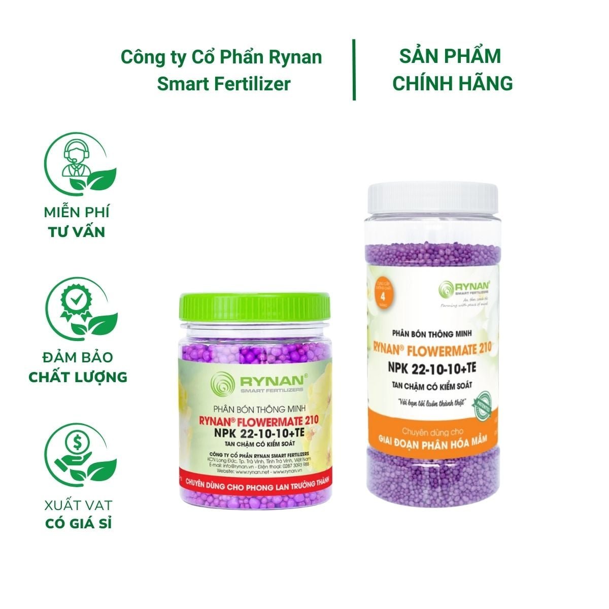 Phân tan chậm Rynan FM 210 (22-10-10) – Hỗ trợ tái tạo và phát triển chồi giai đoạn ra hoa phong lan