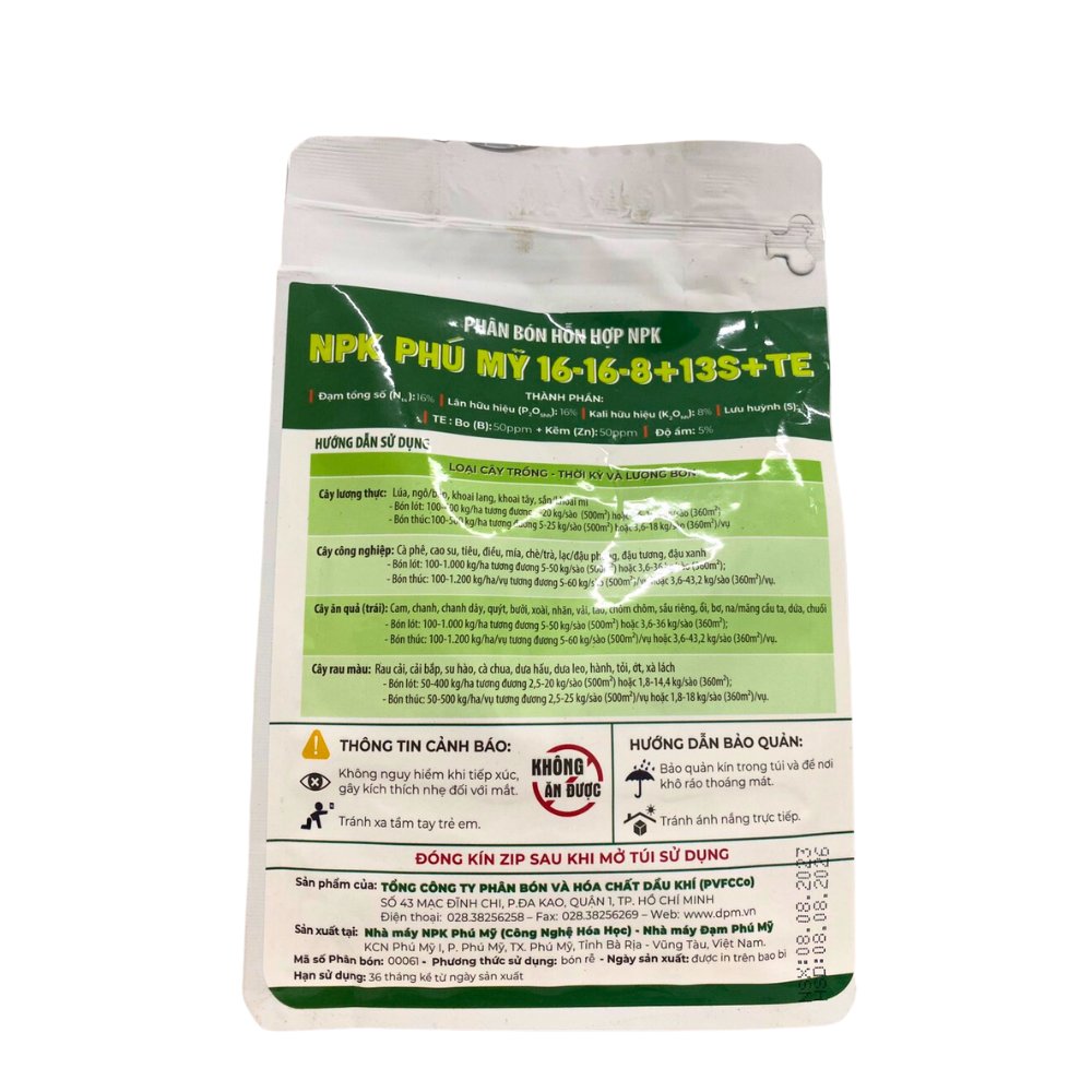 Phân NPK Phú Mỹ 16-16-8+13S+TE dùng cho rau ăn lá – Túi 500 gram 3