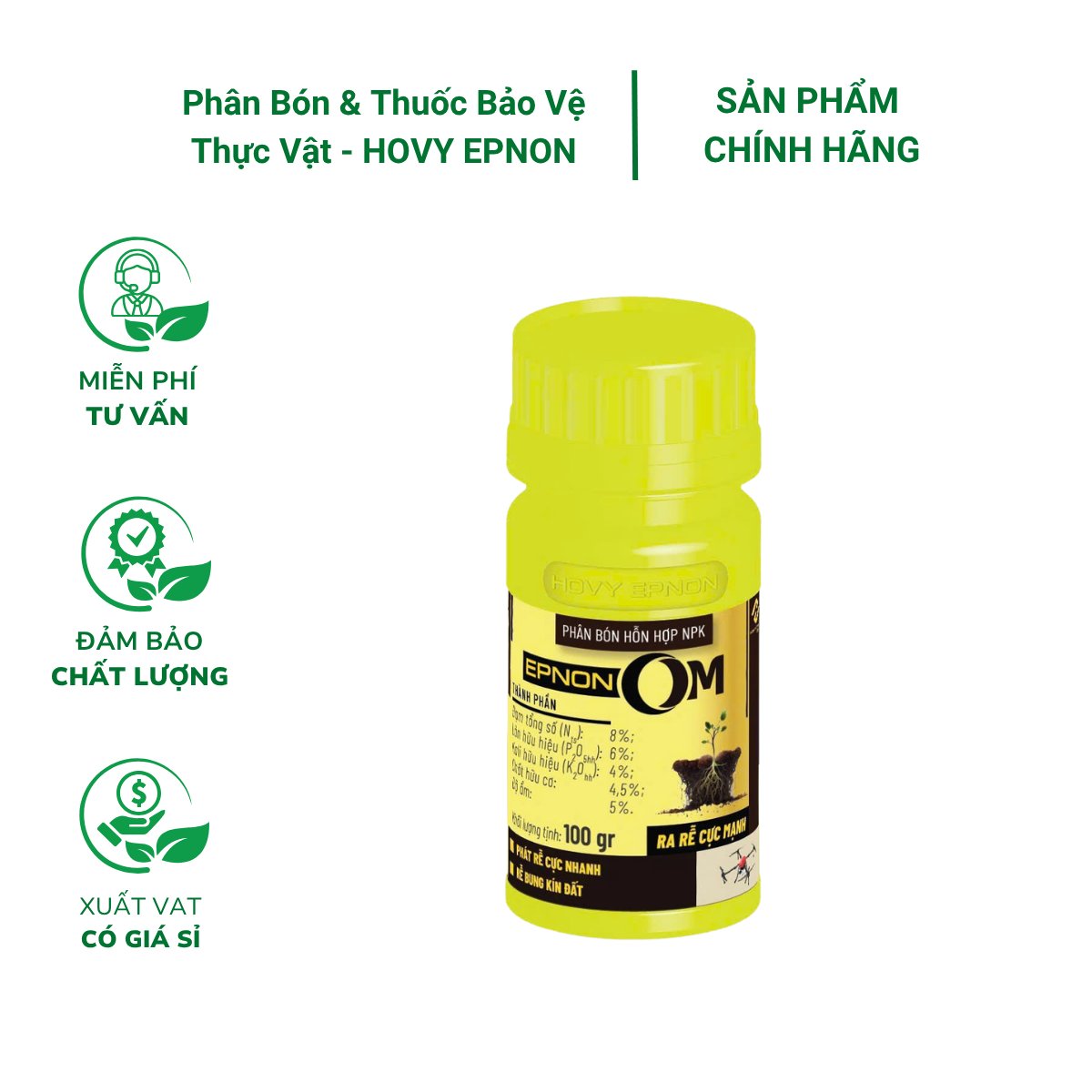 Phân bón EPNON OM giúp kích thích ra rễ cực mạnh, phục hồi bộ rễ, tạo nhiều rễ mới – chai 100gram