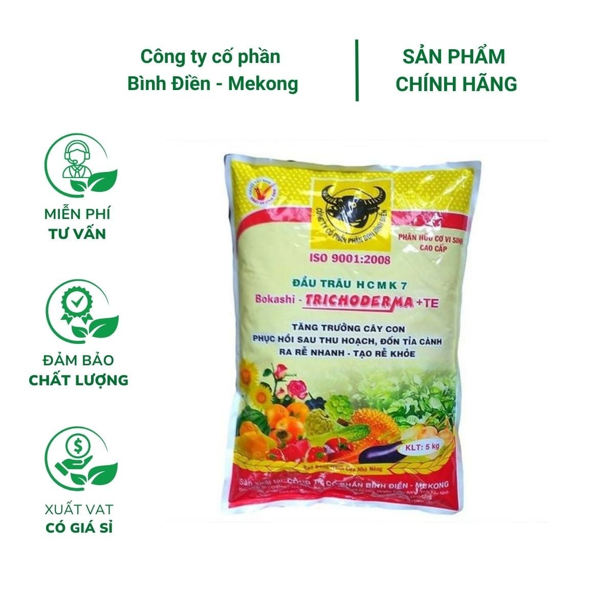 Phân đầu trâu HCMK7 hữu cơ trichoderma + TE (5kg) – Tăng trưởng cây con, phục hồi sau thu hoạch, ra rễ khoẻ